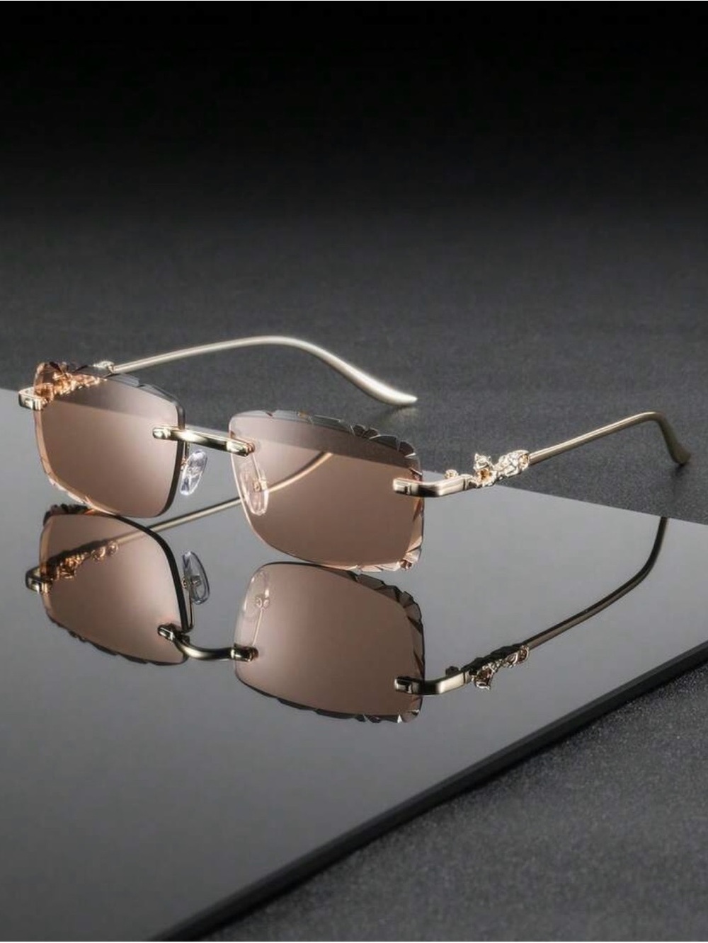 Women's / Men’s Luxury Rimless Sunglasses - Brown Lenses Cartier Style